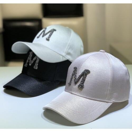 Letter M Womens Bling Baseball Cap Ladies Fashion Caps With Rhinestones Snapback Hip Hop Hats Black White
