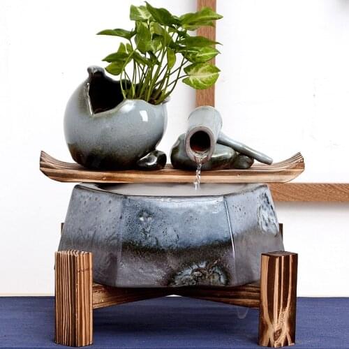 Ceramic Water Fountain Creative Home Decor Indoor Desktop Fountains Lucky Feng Shui Ornaments Vintage Fish Tank Waterfall Crafts