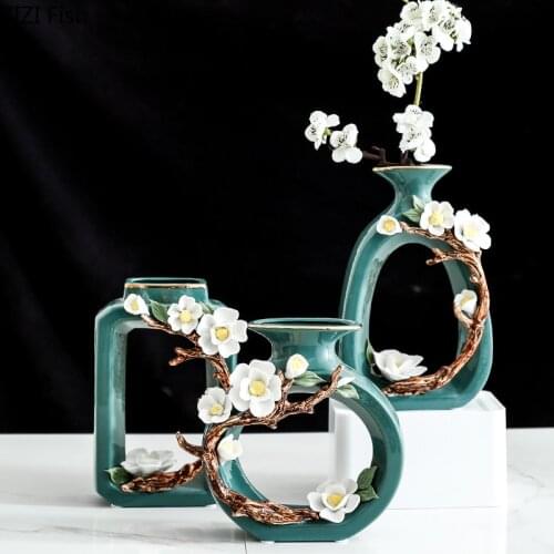 Chinese Classic Ceramic Vase Ink Style Vases Desk Decor Floral Flower Arrangement Artificial Flowers Vintage Home Decoration