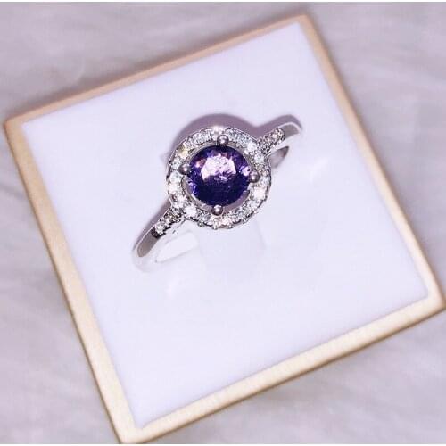 Classic Round Purple Crystal Open Ring Elegant Temperament Female Romantic Birthday Gift