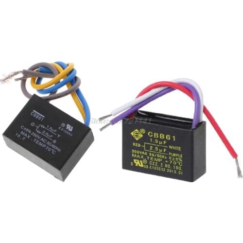 Black CBB61 1.5uF+2.5uF 3 Wires AC 250V 50/60Hz Capacitor For Ceiling Fan Dropship