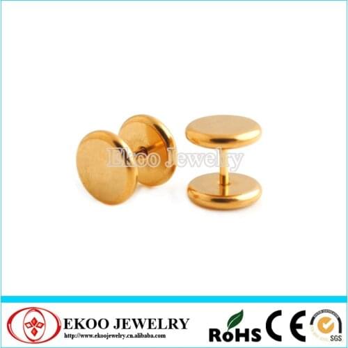 Gold Titanium Anodized Round Fake Plug Earrings Body Jewelry