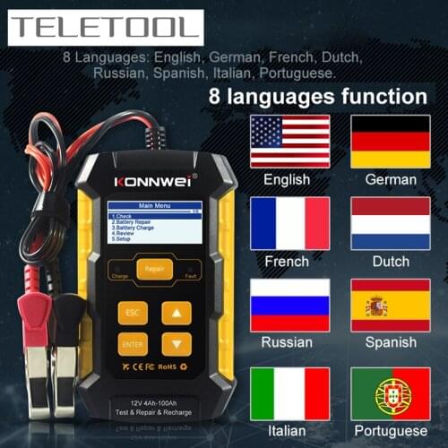 KW510 12V Car Recharge Tool EU/UK/US Plug Car Battery Tester for 12V Car Test Repair Recharge Battery Tester Car Repair Tools