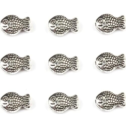 7x10mm Fish Shape Metal Beads Antique Silver Color Loose Spacer Beads For Jewelry Making DIY Charm Bracelets
