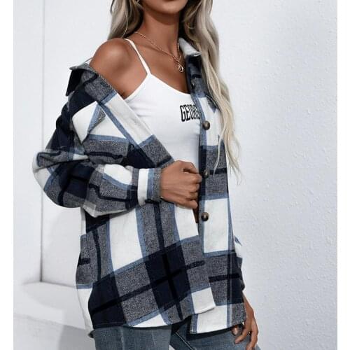2021 Fashion Women Plaid Shirt Chic Checked Blouse Thickened Long Sleeve Female Casual Print Shirts Simple Autumn Winter Jacket