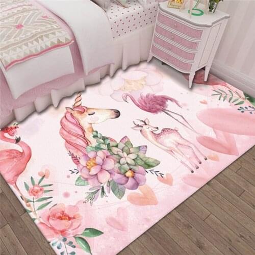 Cartoon Childrens Rugs for Living Room Unicorn Pink Carpet for Girls Room Soft Baby Bedroom Carpets Play Mat Floor Area Rug