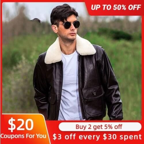 2021 Brown Men Military Style A2 Pilot Leather Jacket Europe Size XXL Wool Collar Genuine Natural Cowhide Autumn Aviation Coat