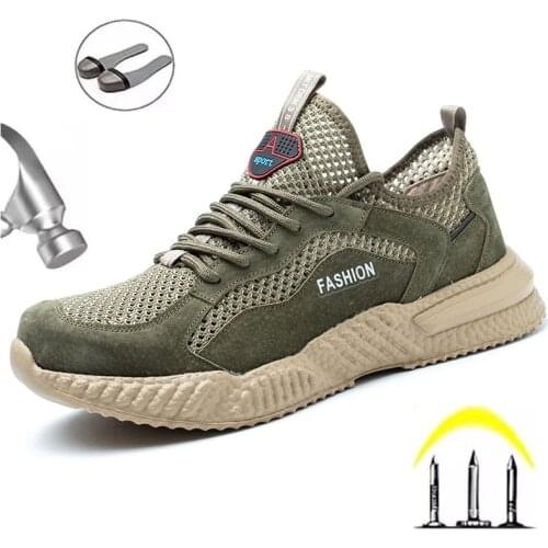 Mens Summer Breathable Casual Indestructible Work Safety Shoes European Standard Steel Toe Anti-smashing Protective Shoes