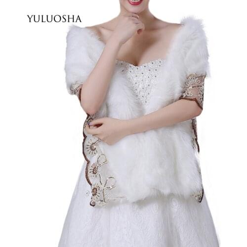 YULUOSHA New Bride Wedding Dress Faux Fur Plush Shawl Lace Edge Stitching Imitation Rabbit Fur Shawl Feather Robe Wedding Cape