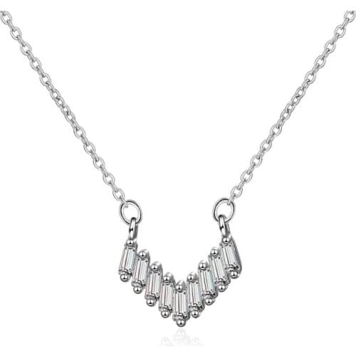 New V Shape Geometric Zircon Pendant Necklaces For Women Trend Short Clavicle Chain Choker Jewelry SAN54