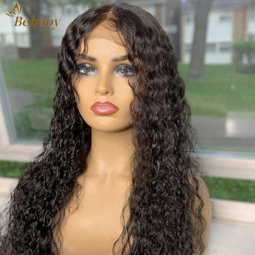 Lace Front Wigs Long Water Wave Synthetic Wigs for Black Women Behooy Natural Black Wig High Temperature Resistant Fiber Wigs
