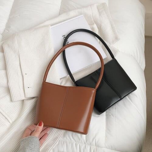 Casual Solid Handbag Female PU Leather Shoulder Bag Top-handle Bucket Clutches Popular Simple Female Daily Bag