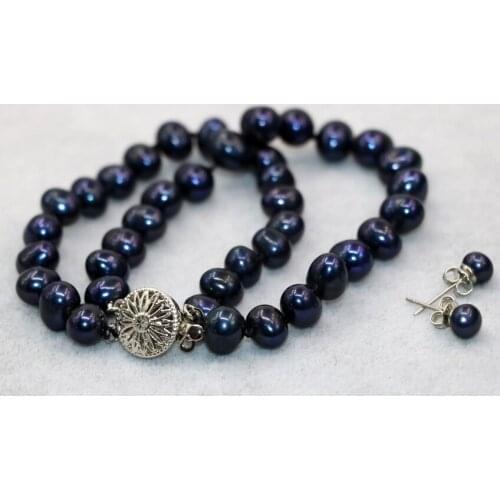 7-8mm Natural Black Pearl Beads 2 Rows Bracelets Earrings for Women Gifts Wholesale Price High Grade Jewelry Set 7.5inch B3024