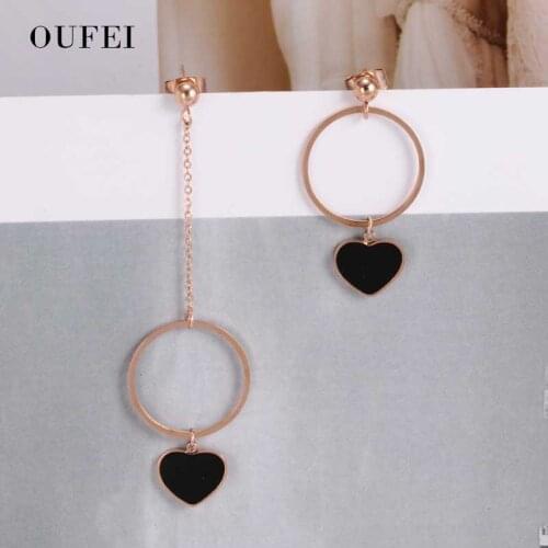 OUFEI Dangle Earring Womens Rose Gold Jewelry Fashion Stainless Steel Earrings Long Chain Personalized Heart Earrings Wholesale