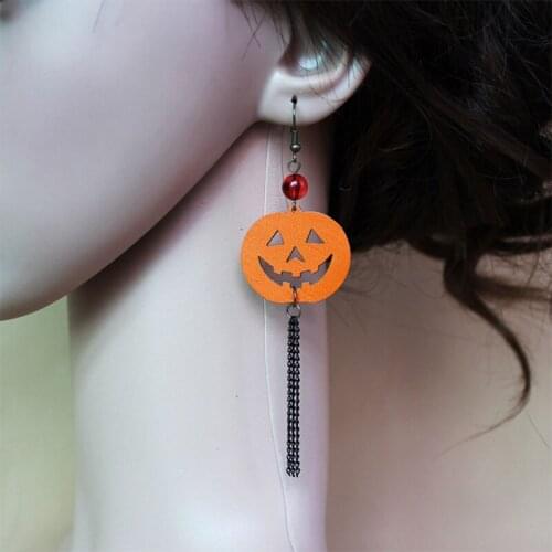 Orange Color Pumpkin Earrings Long Tassel Metal Chain Drop Earring For Women Halloween Jewelry Accessories Dangle Charm Eardrop