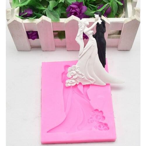 Bride Groom&Boy Girl Dance Silicone Aromatherapy Stone Epoxy Mold for Fondant Cake Decor Tool Pastry Mould Wedding Form Baking