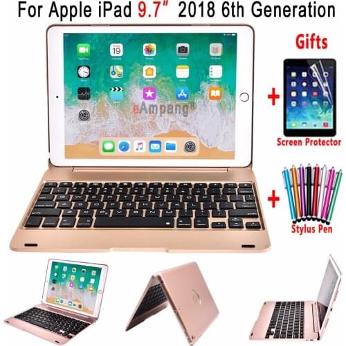 Smart Flip Cover for Apple New iPad 9.7 2018 6 6th Generation A1893 A1954 Wireless Bluetooth Keyboard Case + Screen Protector