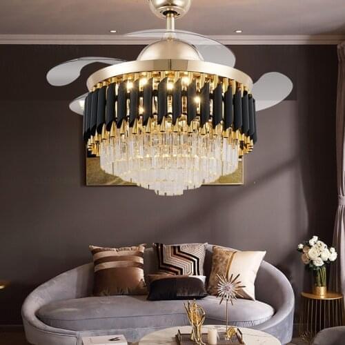 Modern lamp luxury crystal invisible ceiling fan lamp for living room dining room bedroom LED variable frequency fan lamp