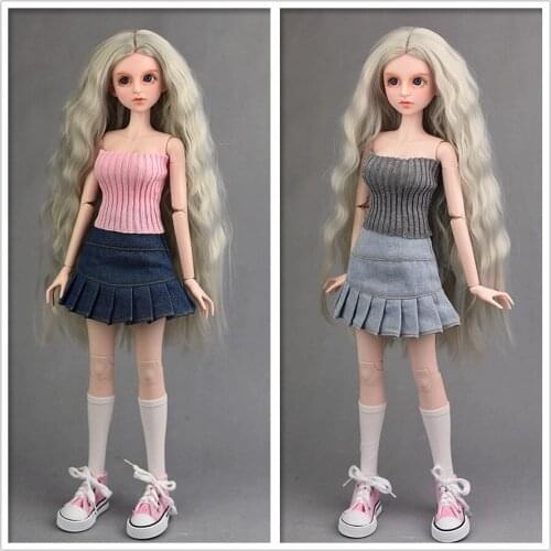 Sweater top and Blue jeans Skirt for 1/4 doll / Pink White Gray Clothes set Outfit Clothing For 1/4 BJD SD Xinyi 45-50CM Doll