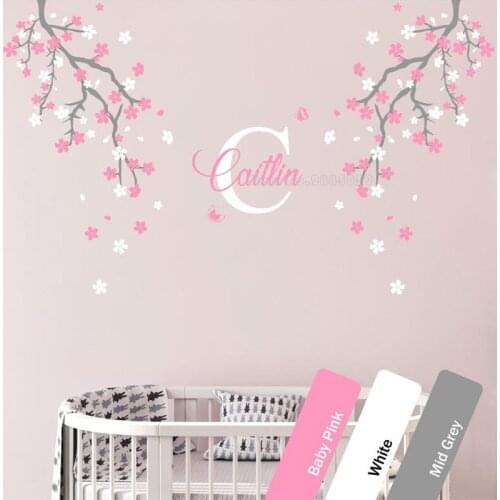 Branches Butterfly Tree Wall Decals Custom Name Tree Vinyl Wall Stickers Bedroom Home Decor Falling Leaves Creative Mural LL2087