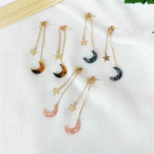 Japan And South Korea Cute Sweet Stars Moon Long Section Acetic Acid Pendant Earrings Female Trendy Exquisite Jewelry Gift