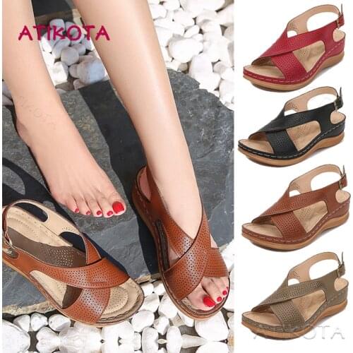 Atikota Fashion Women Wedges Sandal Platform Buckle Open Toe Outdoor Summer Casual Sandals for Ladies Shoes