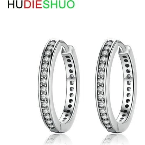 HUDIESHUO Fashion Hoop SilverEarrings with Synthetic Cubic Zirconia Valentines Day Jewelry for Women Girl Gifts