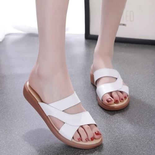 2021 new arrival summer slippers women shoes indoor PU solid slip-on comfortable platform shoes woman slippers female sandals