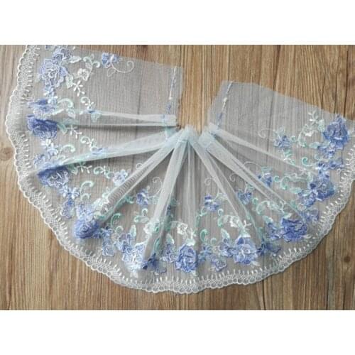 1Yard Light Blue Flower Edge Mesh Embroidery Lace Ribbon Dress Decoration Garment Material Needlework Sewing Accessories 19cm