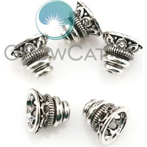 10pcs Antique Silver Plated Cord Caps Engraved Cone Beads Caps End Caps For DIY Tassel Earrings Necklace Jewelry Making 22350