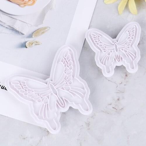 2pcs/Set Butterfly Cookie Plunger Cutters Mould Dough Ice Pastry Slicer Baking Tools Cake Fondant Decorating Mould