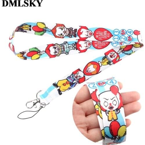 24pcs/lot DMLSKY Scary clown Lanyard Keychain Lanyards for keys Badge ID Mobile Phone Rope Neck Straps Accessories M4078