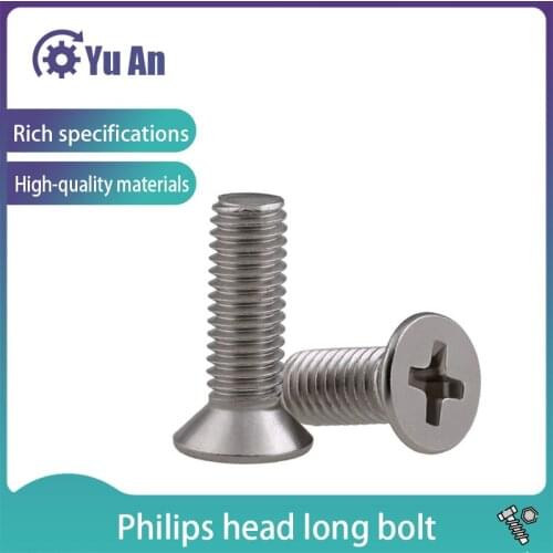 304 Stainless Steel Countersunk Philips Head Long Bolt KM GB819 Cross Flat Head Machine Long Screw M5 M6 M8 10Pcs