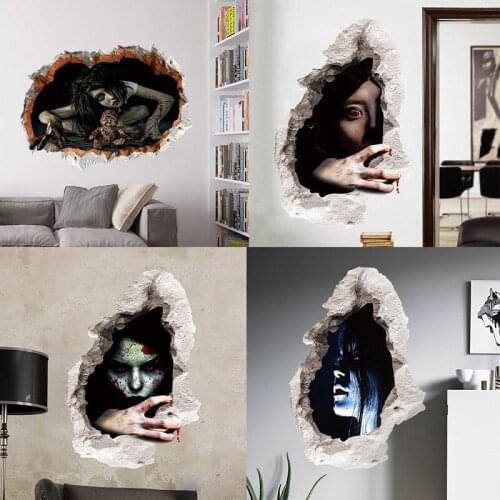 3D Broken Hole Horrible Bloody Women Wall Stickers Halloween Festival Home Decoration Mural DIY Toilet Creative Wallstickers