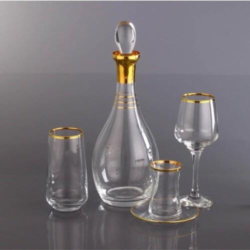 Gold Gilded Glassware Kit 6 Personality Set Gold Embroidered Turkish Tea Cup Water Cup Mesrubat Cup Jug Flip Cup