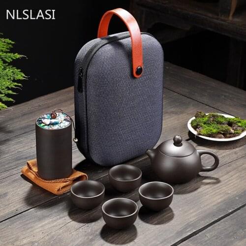 7pcs/set Chinese Purple Clay Tea Set One pot and four cups Portable Teapot Set Car Outdoor Travel drinkware Household teaware