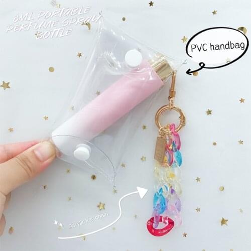8ml New Portable Perfume Spray Bottle Keychain Holder Liquid Refillable Glass bottle Atomizer With Transparent PVC Lipstick Bag