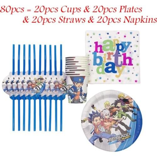 80pcs Beyblade Burst Cartoon Baby Shower Cup Plate Napkin Straw Birthday Party Decorations Supplies Disposable Tableware Supply