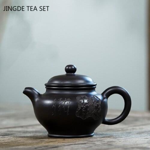 Authentic Yixing tea pots Purple Clay Teapot Raw ore Black Mud beauty kettle Handmade Sculpture Boutique Customized Tea set190ml