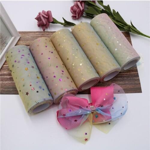 2 yards Glitter Stars Heart Gradient Organza Ribbon for Bow Sewing Material DIY Crafts Gift Packaging Wedding Party Decor