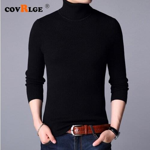 Covrlge Male Warm Sweater Pullover Slim Solid High Lapel Jacquard Hedging British 2019 Mens Clothing Mens Turtleneck MZM048