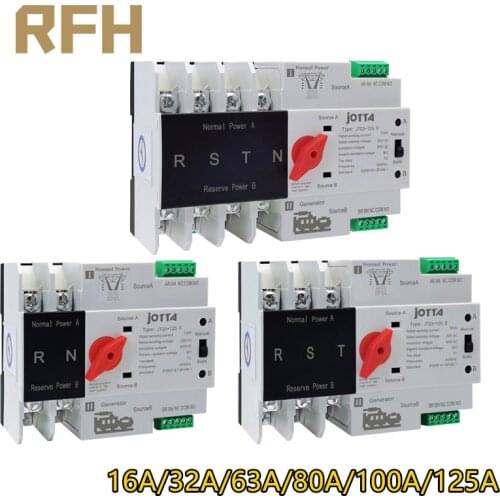 Din Rail W2R-2P/3P/4P 16A 32A 63A 80A 100A 125A 220V Automatic Transfer Switch Electrical Selector Switches Dual Power Switch