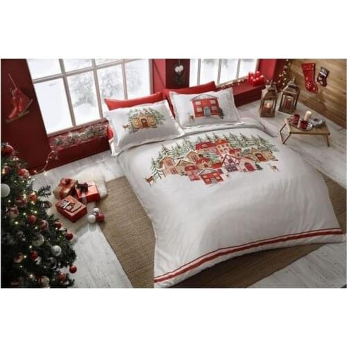 Crown Christmas Double Sided Double Satin Duvet cover set Santa Red