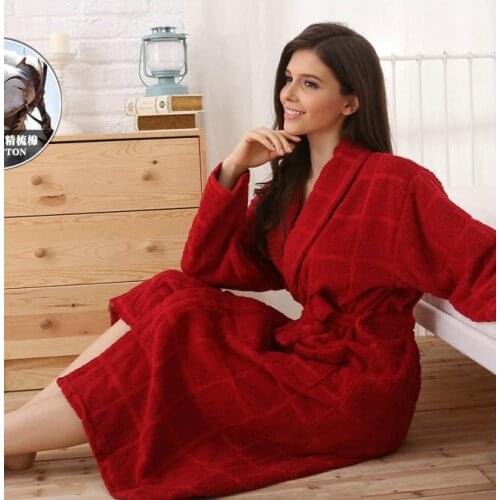 Hilift 100% cotton bathrobe male female lengthen thickening toweled robe lovers free shipping
