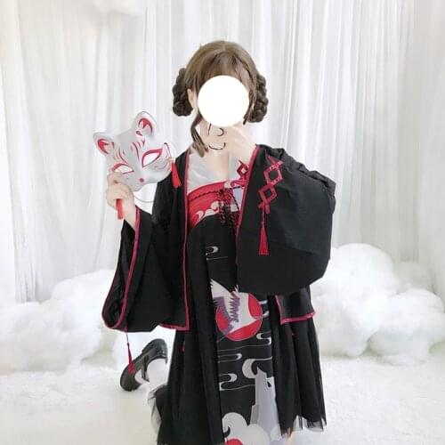 Japanese Dress Kimono Woman Black White Crane Print Sweet Vintage Asian Clothing Yukata Haori Cosplay Harajuku Kimonos FF2362