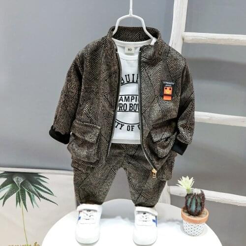 Boys Clothes Sets 2021 Spring Autumn Children Fashion Coat T-Shirts Pants 3pcs Tracksuits For Baby Boy Kids Casual Sports Suits