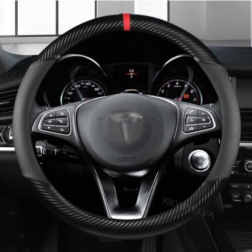 Leather+Carbon Fiber 38CM For Tesla Model 3 Model Y Model X Model S Car Steering Wheel Cover Interior Accessories