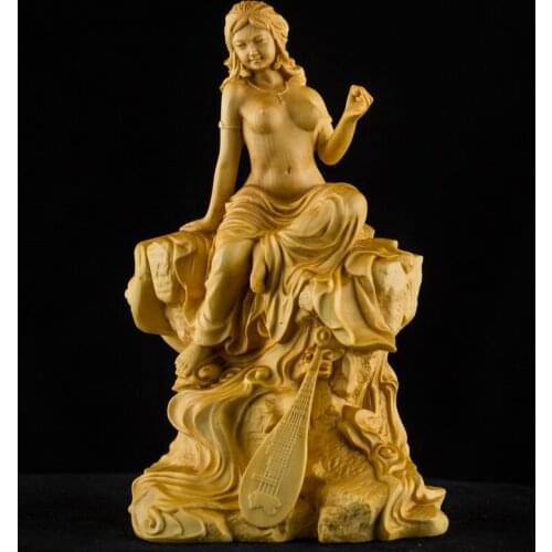 CHINESE STYLE CREATIVE CARVING CLASSICAL LADY ART SCULPTURE BEAUTY WOMAN FIGURINE BOXWOOD CRAFT DECORATIONS FOR HOME R3790