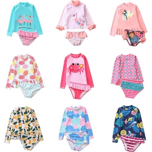 Swimwear for Girls with Long Sleeves Swimsuit Baby Girl Beach UV Clothing Children Bathing Suits Child Two Piece Rash Guards