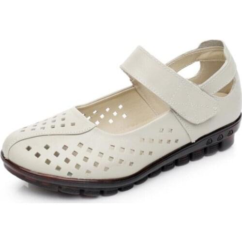 Hot 2020 New Spring Summer Hollow Cool Breathable Genuine Leather Sandals Soft Bottom Comfortable Flat Shoes Women Casual Shoes